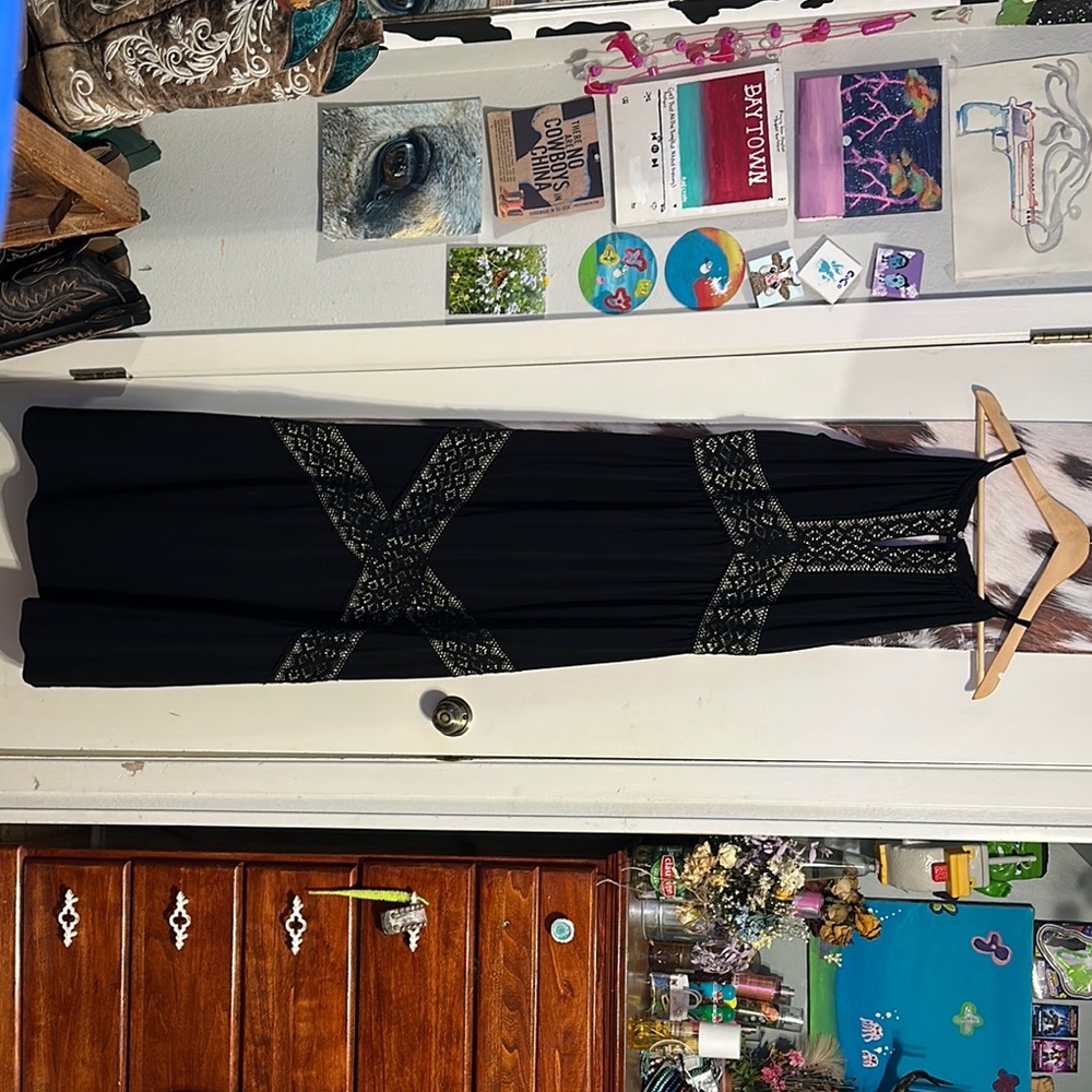 London Times Black and White Halter Maxi Gown
